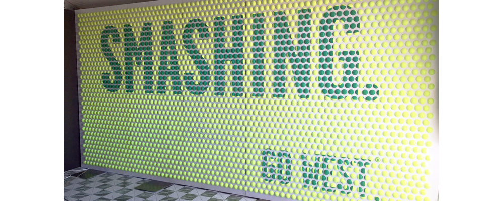 we cut tennis ball sized holes and they inserted tennis balls