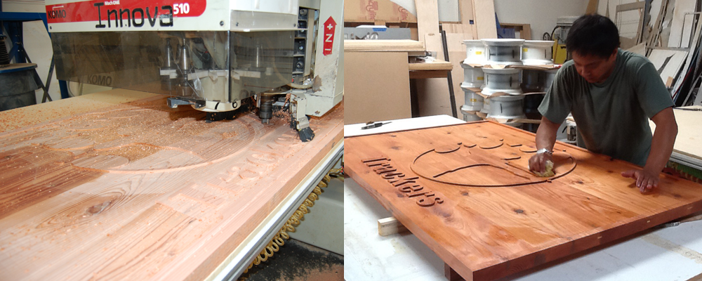 working on a joined plank sign